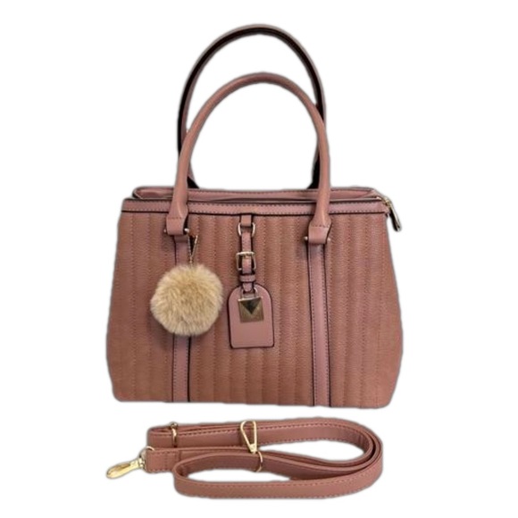 New Vegan‎ Leather Mauve Handbag with Gold Hardware and Shoulder Strap - Picture 1 of 7